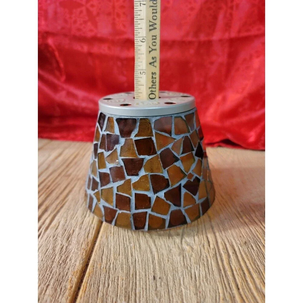 Vtg Home Interiors Amber Mosaic Glass Candle Shade